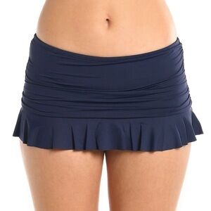La Blanca Island Goddess Ruffle Bikini Bottom Shorts Skirt Sz 16 NWT Indigo Blue